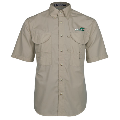  Khaki Fishing Shirt Performance Short Sleeve - Sage w/Gator Head