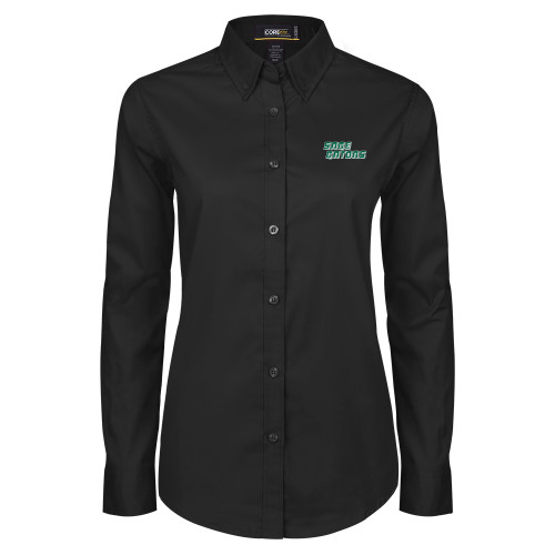  Womens Black Twill Button Down Long Sleeve  - Sage Gators Wordmark