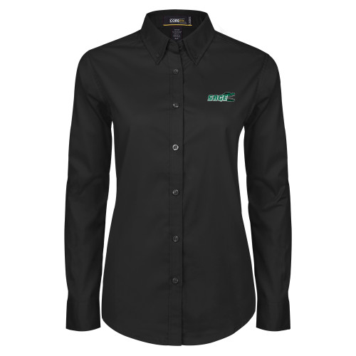 Womens Black Twill Button Down Long Sleeve  - Sage w/Gator Head