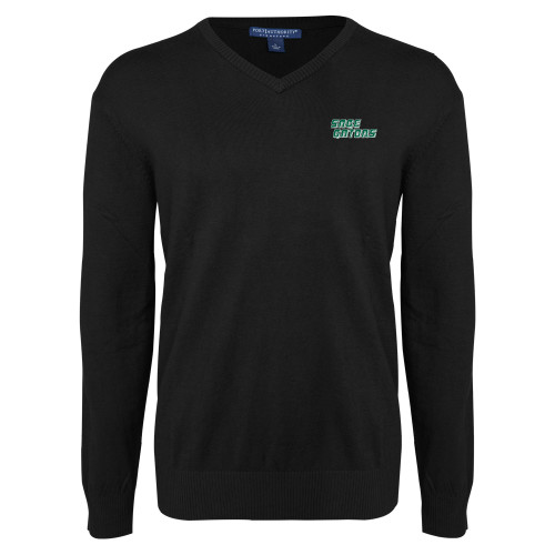  Black VNeck Sweater - Sage Gators Wordmark