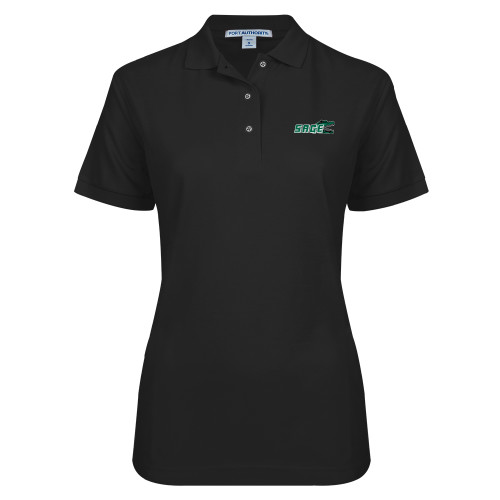  Womens Silk Touch Black Pique Polo - Sage w/Gator Head