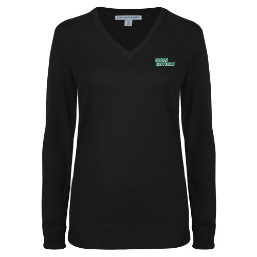  Womens Black VNeck Sweater - Sage Gators Wordmark