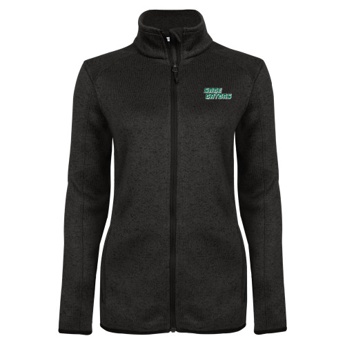  Womens Black Heather Fleece Jacket - Sage Gators Wordmark