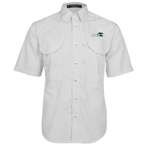  White Fishing Shirt Performance Short Sleeve - Sage w/Gator Head
