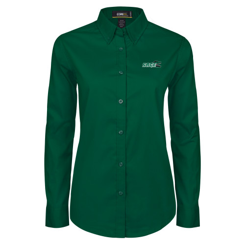  Womens Dark Green Twill Button Down Long Sleeve  - Sage w/Gator Head