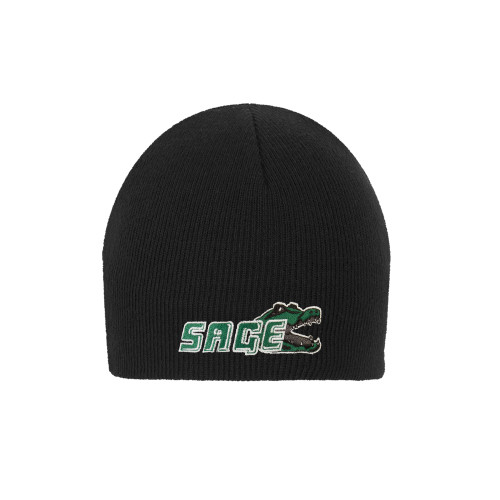  Black Knit Beanie - Sage w/Gator Head