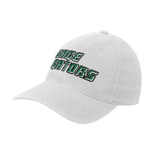  White Flexfit Structured Low Profile Hat - Sage Gators Wordmark