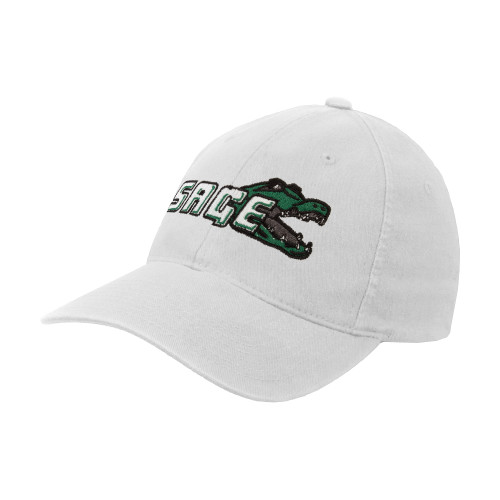  White Flexfit Structured Low Profile Hat - Sage w/Gator Head