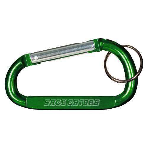  Green Carabiner with Split Ring - Sage Gators Flat Engraved