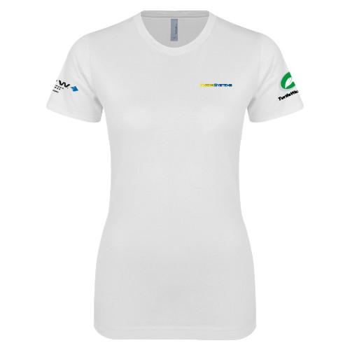  Next Level Womens White Boyfriend Tee - EnergiSystems Wordmark