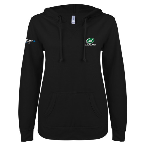  ENZA Womens Black V Notch Raw Edge Fleece Hoodie - Turtle Wax Pro