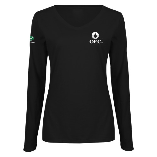  Womens Black Long Sleeve V Neck Tee  - OEC