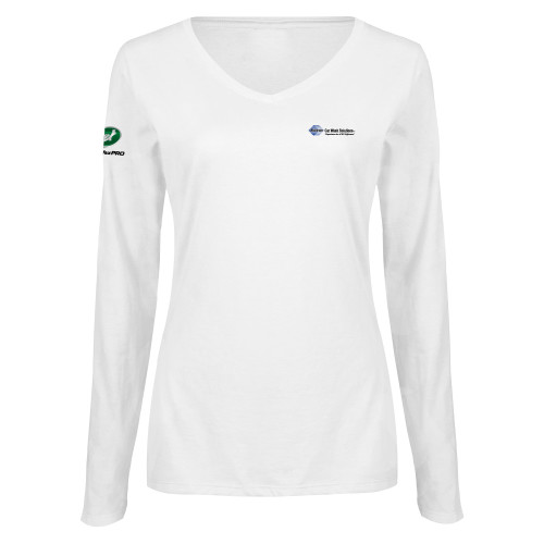  Womens White Long Sleeve V Neck Tee - Advance Car Wash Solutions