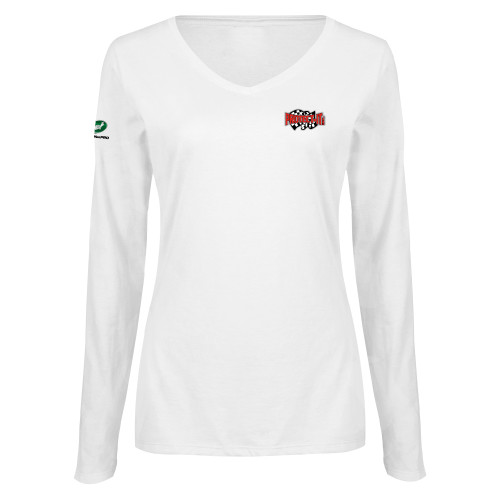  Womens White Long Sleeve V Neck Tee - Protect It