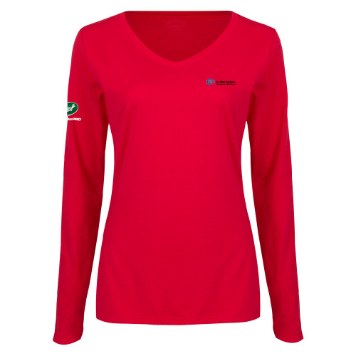  Womens Red Long Sleeve V Neck Tee - Advance Car Wash Solutions
