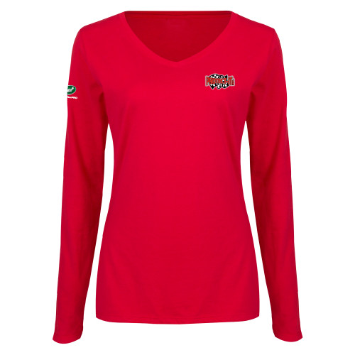  Womens Red Long Sleeve V Neck Tee - Protect It