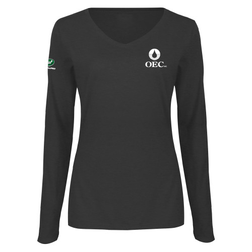  Womens Dark Heather Long Sleeve V Neck Tee  - OEC