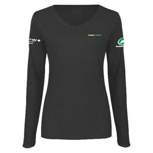  Womens Dark Heather Long Sleeve V Neck Tee  - EnergiSystems Wordmark