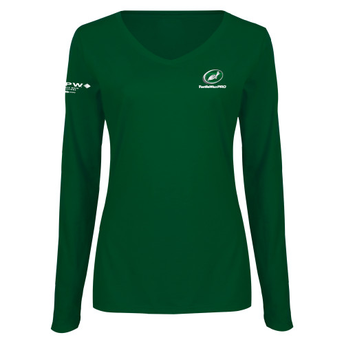  Womens Dark Green Long Sleeve V Neck Tee  - Turtle Wax Pro