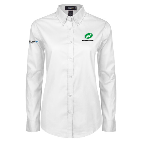  Womens White Twill Button Down Long Sleeve - Turtle Wax Pro Flat