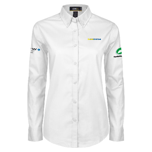  Womens White Twill Button Down Long Sleeve - EnergiSystems Wordmark