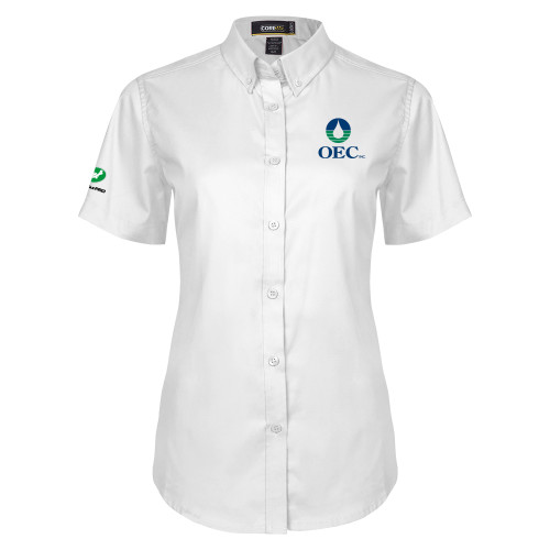  Womens White Twill Button Up Short Sleeve - OEC