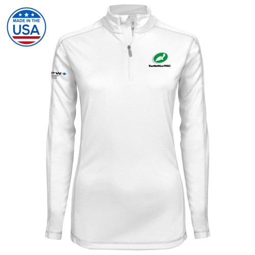  Syntrel Womens White Interlock 1/4 Zip - Turtle Wax Pro Flat