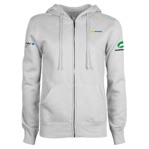  ENZA Womens White Fleece Full Zip Hoodie - EnergiSystems Wordmark
