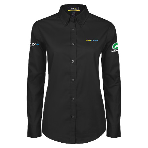  Womens Black Twill Button Down Long Sleeve  - EnergiSystems Wordmark