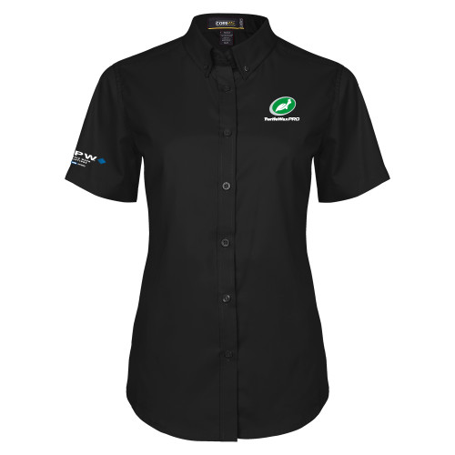  Womens Black Twill Button Up Short Sleeve - Turtle Wax Pro Flat
