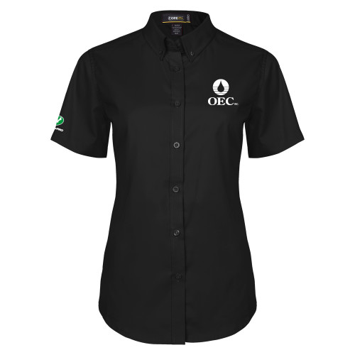  Womens Black Twill Button Up Short Sleeve - OEC