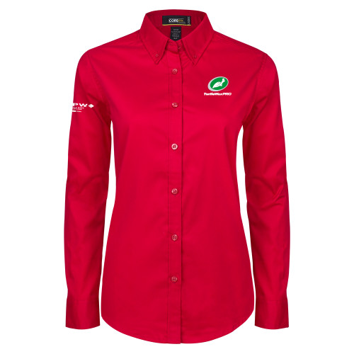  Womens Red Twill Button Down Long Sleeve  - Turtle Wax Pro Flat