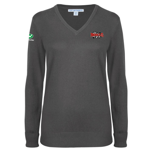  Womens Charcoal Heather VNeck Sweater - Protect It Embroidery