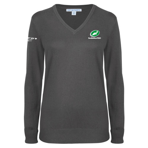  Womens Charcoal Heather VNeck Sweater - Turtle Wax Pro Flat