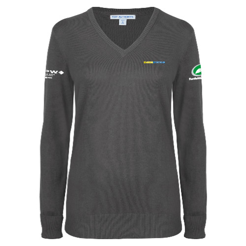  Womens Charcoal Heather VNeck Sweater  - EnergiSystems Wordmark