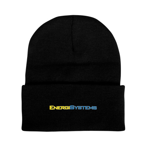  Black Knit Beanie w/Cuff - EnergiSystems Wordmark