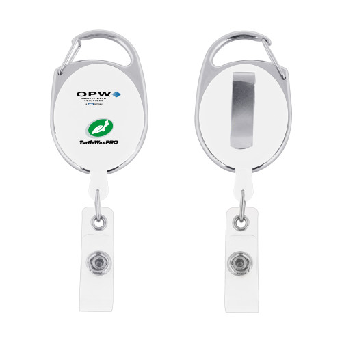  White Oval Retractable Badge Holder w/Clip - OPW Vehicle Wash Solutions Turtle Wax Pro Vertical