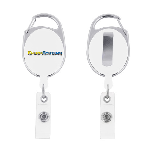  White Oval Retractable Badge Holder w/Clip - EnergiSystems Wordmark with Tagline