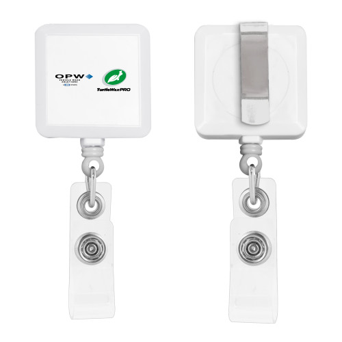  White Square Retractable Badge Holder - OPW Vehicle Wash Solutions Turtle Wax Pro Horizontal