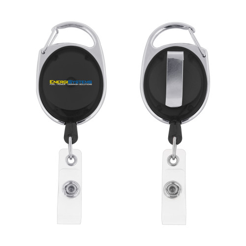 Black Oval Retractable Badge Holder w/Clip - EnergiSystems Wordmark with Tagline