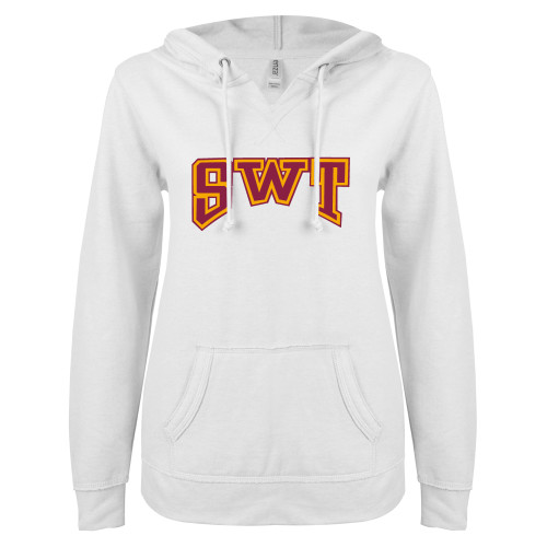 Texas State ENZA Womens White V Notch Raw Edge Fleece Hoodie
