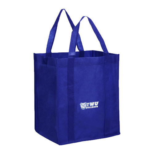  Non Woven Royal Grocery Tote - TWU Bulldogs Stacked w/ Bulldog