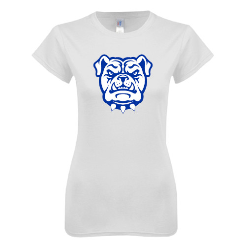  Next Level Womens White Boyfriend Tee - Bulldog Head