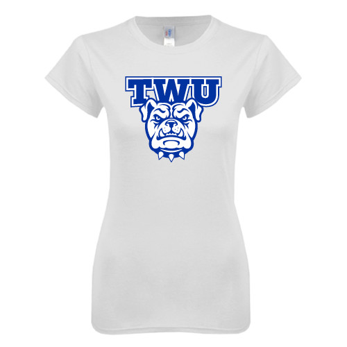  Next Level Womens White Boyfriend Tee - TWU w/ Bulldog Head