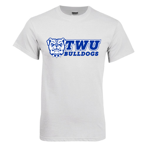  White T Shirt - TWU Bulldogs Stacked w/ Bulldog