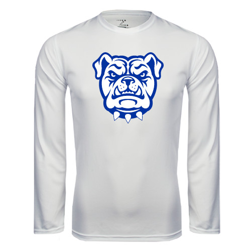  White Performance Long Sleeve Shirt - Bulldog Head