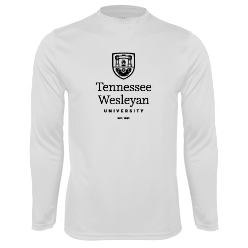  White Performance Long Sleeve Shirt - University Logo Stacked