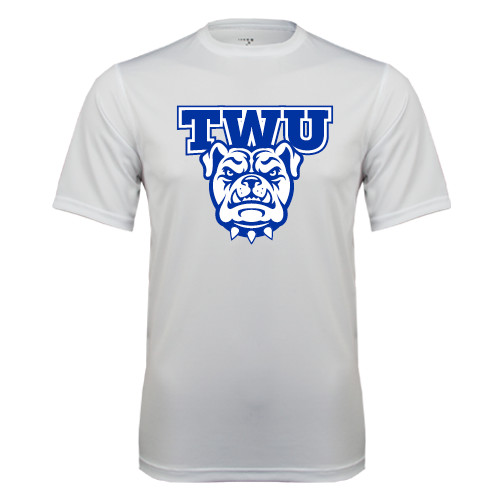  White Performance Tee - TWU w/ Bulldog Head