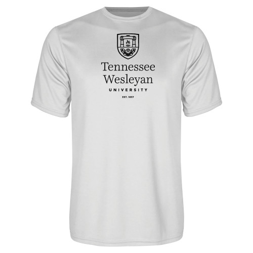  White Performance Tee - University Logo Stacked