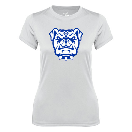  Womens White Performance Tee - Bulldog Head
